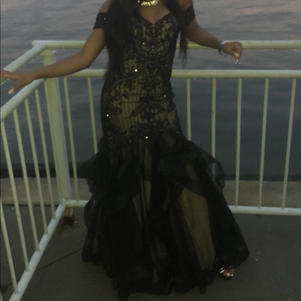 Black and Nude beaded tiered prom dress - Picture 8 of 8